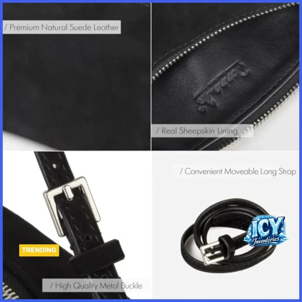 Premium Suede Leather Crossbody Bag with Adjustable Strap